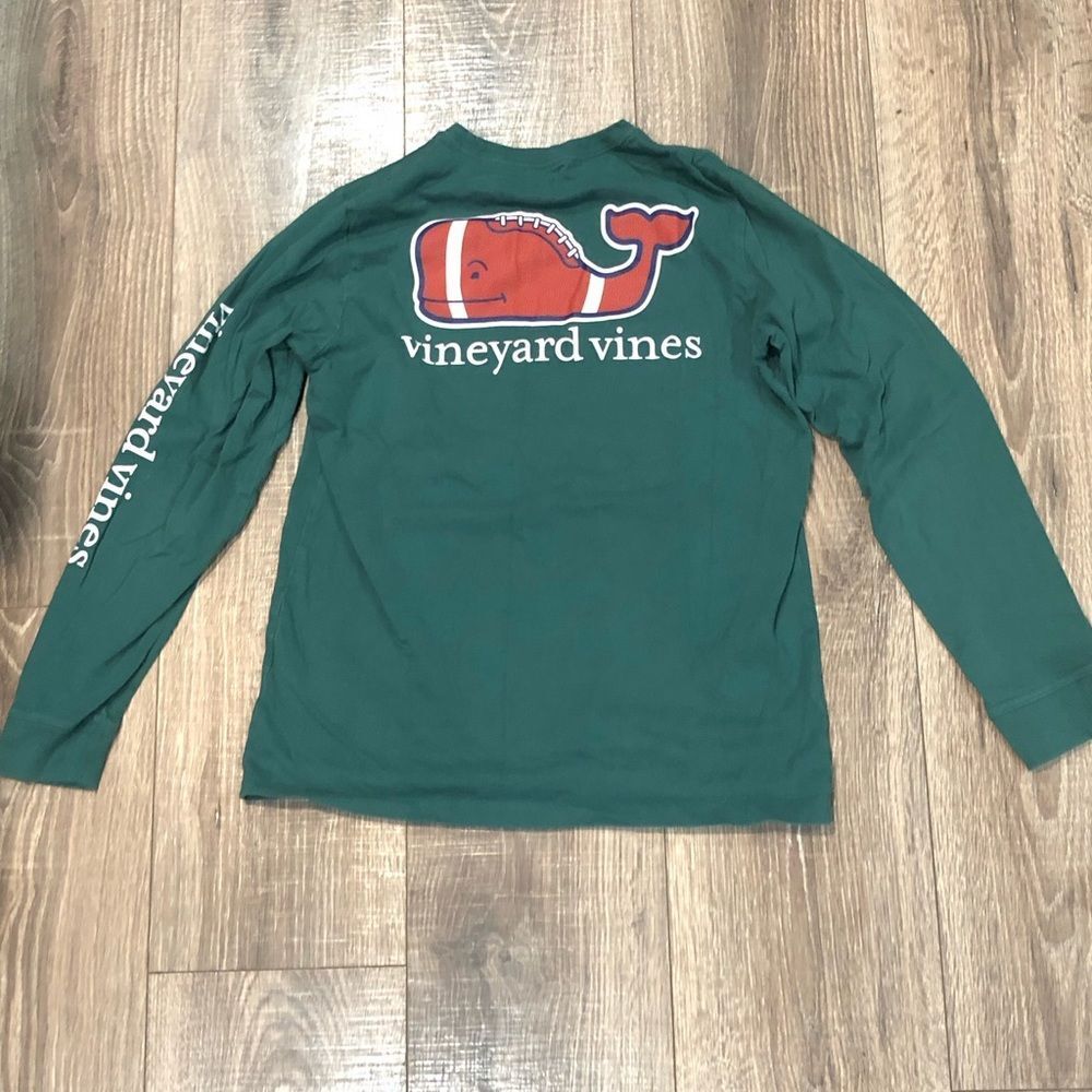 Vineyard Vines Football Size 12-14 Green Long Sleeve Whale Tee